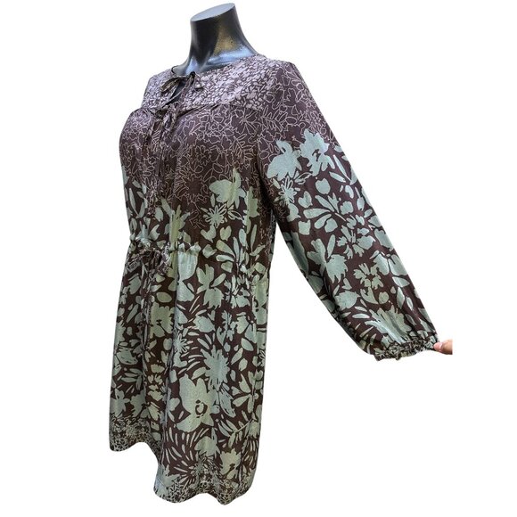 Johnny Was Purple & Mint Silk Floral Print Boho Dress w/Tie Neck  Size S - Picture 5 of 12